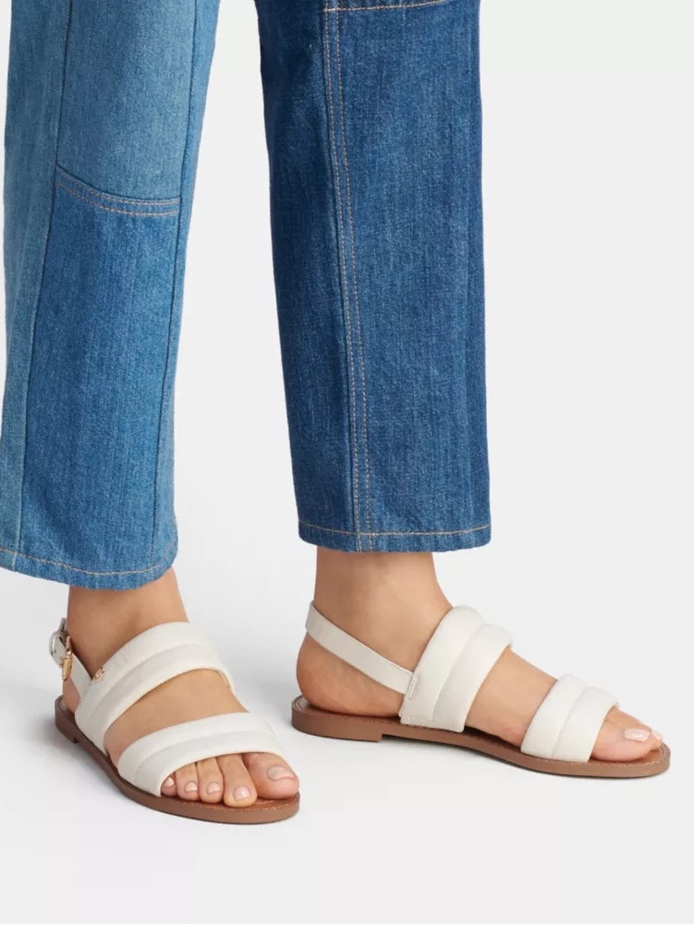 Coach Cream Leather Double-Strap Flat Sandals